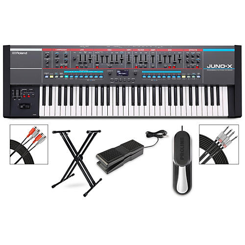Roland JUNO-X Keyboard With Proline X-Stand, Sustain and Expression Pedal, Plus Livewire Audio & MIDI Cables - musicians--Friend