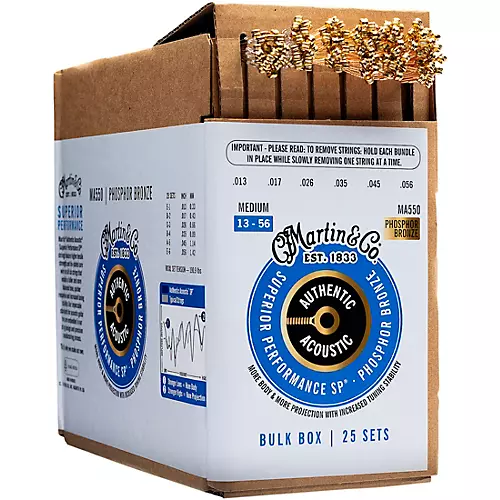 Martin Authentic Phosphor Bronze Acoustic Guitar Strings 25-Pack Medium (13-56) - musicians--Friend