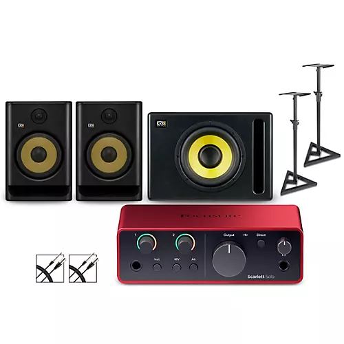 Focusrite Solo Gen4 with KRK ROKIT G5 Studio Monitor Pair & S10 Subwoofer (Stands & Cables Included) ROKIT 5 - musicians--Friend