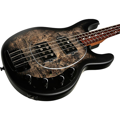 Sterling by Music Man Stingray Ray34HH Burl Top Electric Bass Trans Black Satin - musicians--Friend