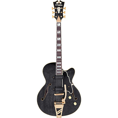 D'Angelico Excel Series 59 Hollowbody Electric Guitar with USA Seymour Duncan P-90's and Shield Tremolo Black Dog - musicians--Friend