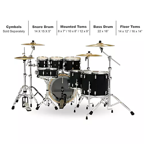 PDP by DW Concept Maple 7-Piece Shell Pack With Chrome Hardware Satin Black - musicians--Friend