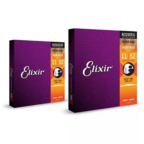 Elixir Phosphor Bronze Acoustic Guitar Strings with NANOWEB Coating, Custom Light (11-52) 2-Pack - musicians--Friend