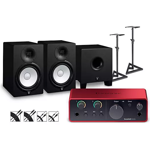 Focusrite Scarlett Solo Gen 4 with Yamaha HS Studio Monitor Pair & HS8S Subwoofer Bundle (Stands & Cables Included) HS8 - musicians--Friend