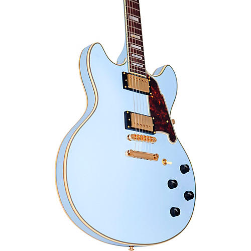 Open-Box D'Angelico Deluxe Series Limited Edition DC Non F-Hole Semi-Hollowbody Electric Guitar Condition 1 - Mint Matte Powder Blue Tortoise Pickguard - musicians--Friend