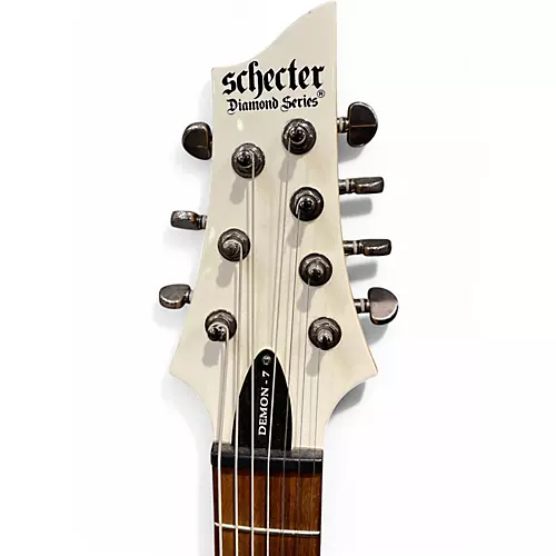 Used Schecter Guitar Research Demon 7 String White Solid Body Electric Guitar White - musicians--Friend