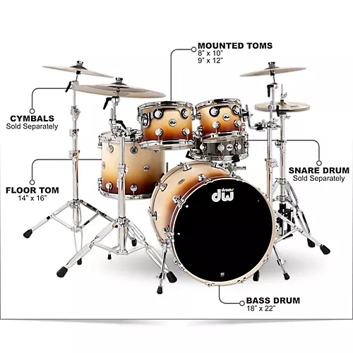DW Collector's Series 4-Piece Satin Specialty Burnt Toast Fade Shell Pack With Chrome Hardware - musicians--Friend