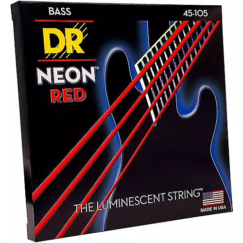 DR Strings Hi-Def NEON Red Coated Medium 4-String (45-105) Bass Guitar Strings - musicians--Friend