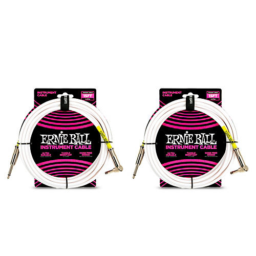 Ernie Ball Straight-Angle Instrument Cable, White 2-Pack 15 ft. - musicians--Friend