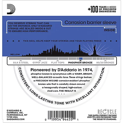 D'Addario EJ37 12-String Phosphor Bronze Acoustic Guitar Strings - Medium Top Heavy Bottom - musicians--Friend