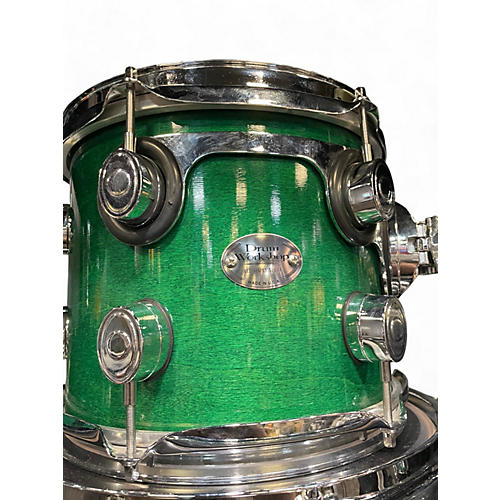 Used DW 5 Piece WORKSHOP  GREEN SATIN Drum Kit GREEN SATIN - musicians--Friend