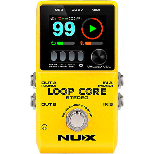 NUX Loop Core Stereo Looper with MIDI and Drum Patterns Effects Pedal Yellow - musicians--Friend