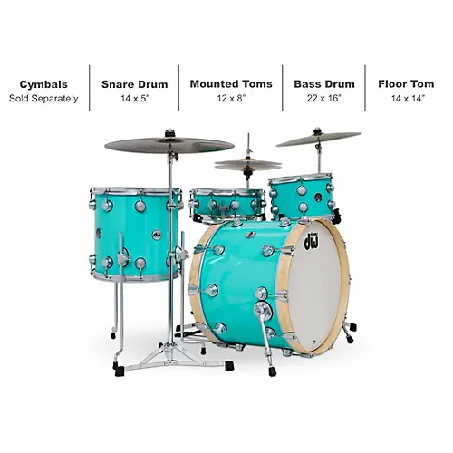 DW 4-Piece Collector's Series Santa Monica Shell Pack With Satin Chrome Hardware Sea Foam Green - musicians--Friend