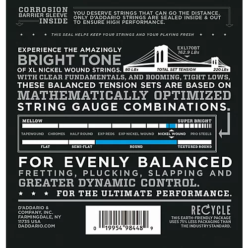 D'Addario EXL170BT Balanced Tension 45-107 Long Scale Electric Bass String Set - musicians--Friend