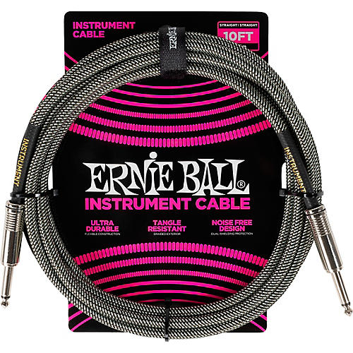 Ernie Ball Braided Instrument Cable Straight/Straight 18 ft. Silver Fox - musicians--Friend
