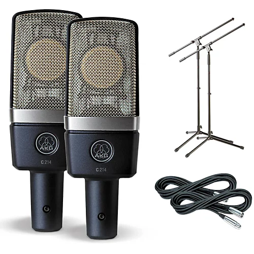 AKG C214 Large-Diaphragm Condenser Mic Cable and Stand Drum Overhead Package - musicians--Friend