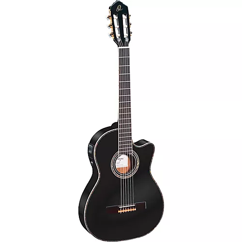 Ortega Family Series Pro RCE145BK Thinline Acoustic-Electric Nylon Guitar Gloss Black - musicians--Friend
