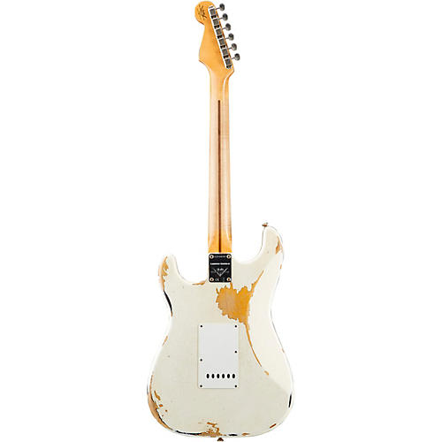 Fender Custom Shop 1956 Heavy Relic Thinline Stratocaster Electric Guitar Aged Olympic White Over Choc 2-Tone Sunburst - musicians--Friend