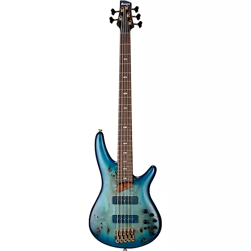 Ibanez Prestige SR6605 5-String Electric Bass Guitar Ghost Fleet Blue Burst - musicians--Friend