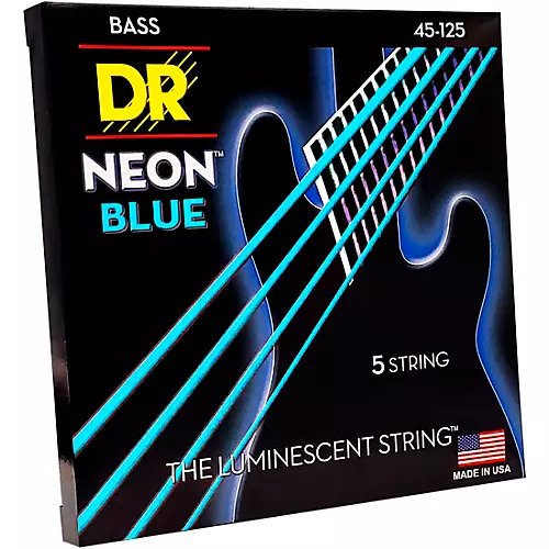 DR Strings Hi-Def NEON Blue Coated Medium 5-String (45-125) Bass Guitar Strings - musicians--Friend