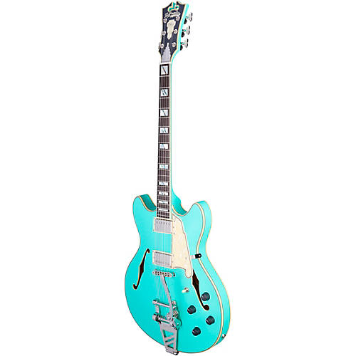 D'Angelico Deluxe DC Semi-Hollow Electric Guitar With D'Angelico Shield Tremolo Matte Surf Green - musicians--Friend