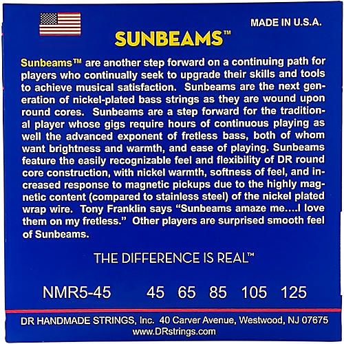 DR Strings Sunbeams NMR5-45 Medium 5-String Bass Strings .125 Low B - musicians--Friend