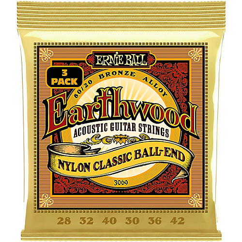 Ernie Ball Earthwood Folk Nylon 80/20 Bronze Acoustic Guitar Strings 3 Pack 28 - 42 - musicians--Friend