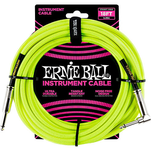 Ernie Ball 18' Straight to Angle Braided Instrument Cable Neon Green - musicians--Friend