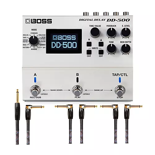 BOSS DD-500 Digital Delay Effects Pedal and Instrument Cables Bundle - musicians--Friend