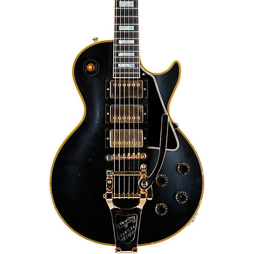 Gibson Custom Murphy Lab 1957 Les Paul Custom Reissue 3-Pickup Bigsby Light Aged Electric Guitar Ebony - musicians--Friend
