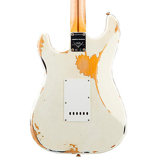 Fender Custom Shop 1956 Heavy Relic Thinline Stratocaster Electric Guitar Aged Olympic White Over Choc 2-Tone Sunburst - musicians--Friend