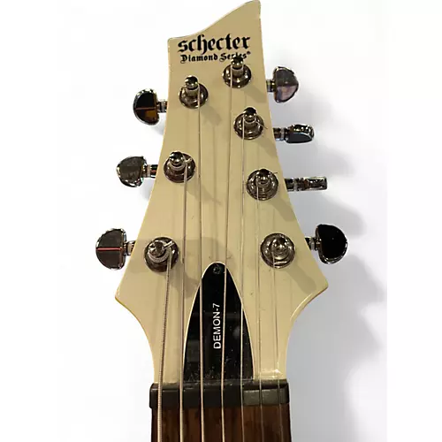 Used Schecter Guitar Research Demon 7 String White Solid Body Electric Guitar White - musicians--Friend
