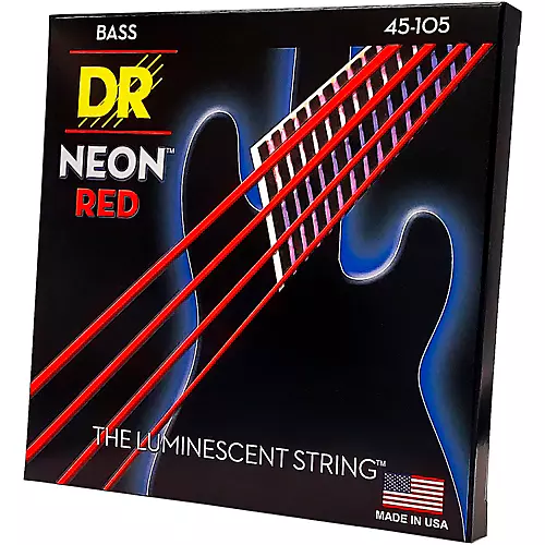 DR Strings Hi-Def NEON Red Coated Medium 4-String (45-105) Bass Guitar Strings - musicians--Friend