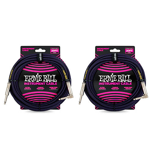 Ernie Ball Braided Straight to Angle Instrument Cable 2-Pack 20 ft. Neon Purple/Black - musicians--Friend