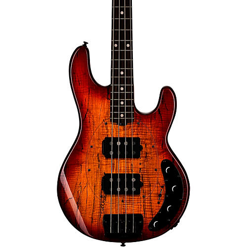 Sterling by Music Man StingRay RAY34 HH Spalted Maple Top Bass Blood Orange Burst - musicians--Friend