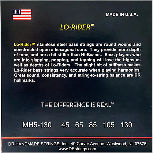 DR Strings Lo Rider MH5-130 Medium Stainless Steel 5-String Bass Strings - musicians--Friend