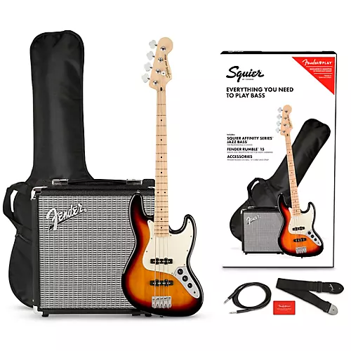 Squier Affinity Jazz Bass Limited-Edition Pack With Fender Rumble 15W Bass Combo Amp 3-Color Sunburst - musicians--Friend