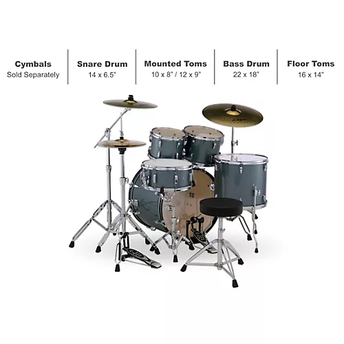 Open-Box Pearl Roadshow 5-Piece Drum Set With Hardware and Zildjian Planet Z Cymbals Condition 1 - Mint Charcoal - musicians--Friend