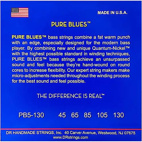 DR Strings PURE BLUES Medium 5-String Bass Strings (45-130) - musicians--Friend