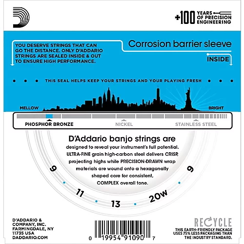 D'Addario EJ69 Phosphor Bronze Light 5-String Banjo Strings (9-20) - musicians--Friend