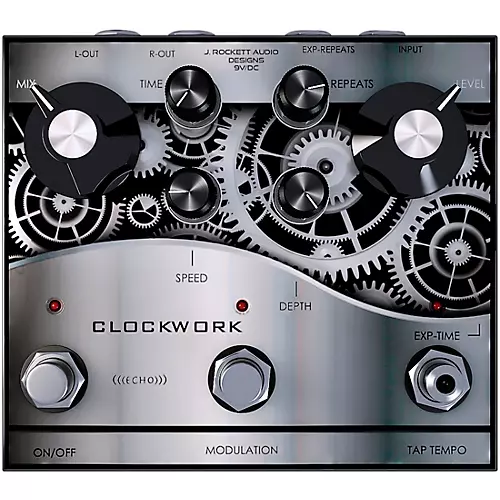 J.Rockett Audio Designs Clockwork Echo Delay Effects Pedal Silver and Black - musicians--Friend