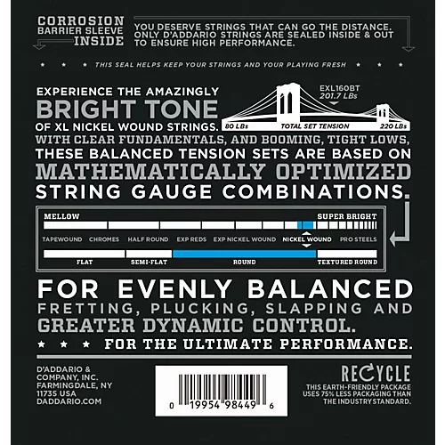 D'Addario EXL160BT Balanced Tension 50-120 Long Scale Electric Bass String Set - musicians--Friend