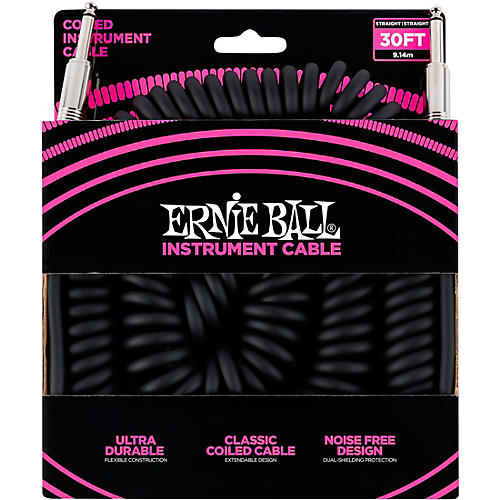Ernie Ball Coiled Straight-Straight Instrument Cable - Black 30 ft. - musicians--Friend