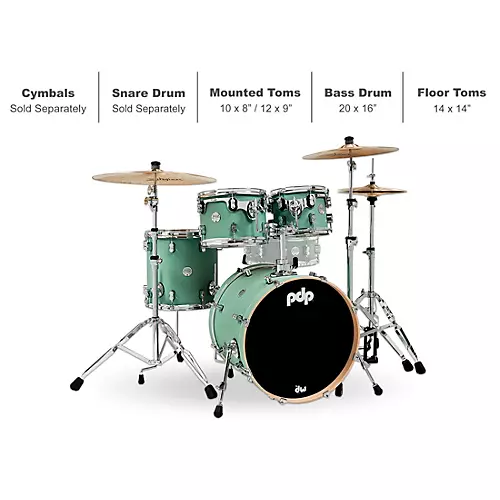 PDP by DW Concept Maple 4-Piece Fusion Shell Pack With Chrome Hardware Satin Seafoam - musicians--Friend