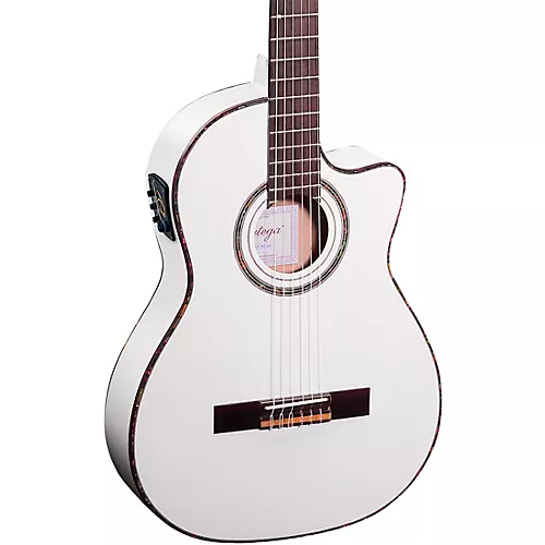 Ortega Family Series Pro RCE145WH Thinline Acoustic Electric Nylon Guitar White - musicians--Friend