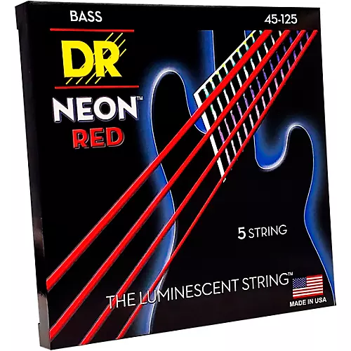 DR Strings Hi-Def NEON Red Coated Medium 5-String (45-125) Bass Guitar Strings - musicians--Friend