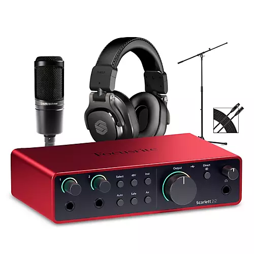 Focusrite Scarlett 2i2 Gen 4 With Audio-Technica Microphone & Sterling Studio Headphone Package (Stand & Cable Included) - musicians--Friend