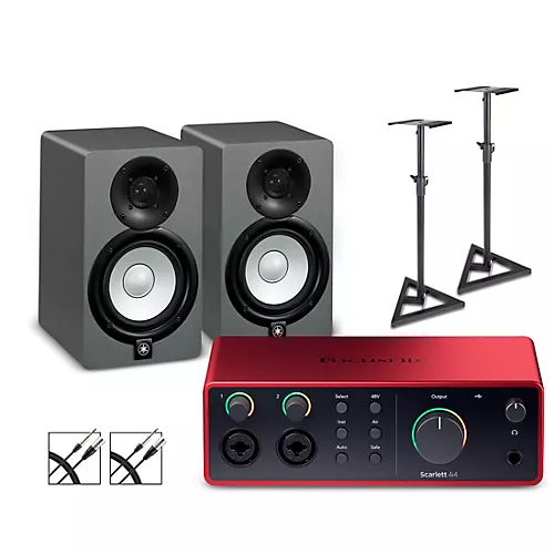 Focusrite Scarlett 4i4 Gen 4 with Yamaha HS Studio Monitor Pair Bundle (Stands & Cables Included) HS5 SG - musicians--Friend