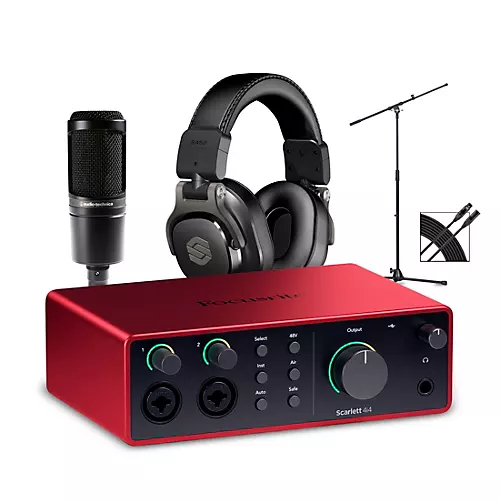 Focusrite Scarlett 4i4 Gen 4 With Audio-Technica Microphone & Sterling Studio Headphone Package (Stand & Cable Included) - musicians--Friend