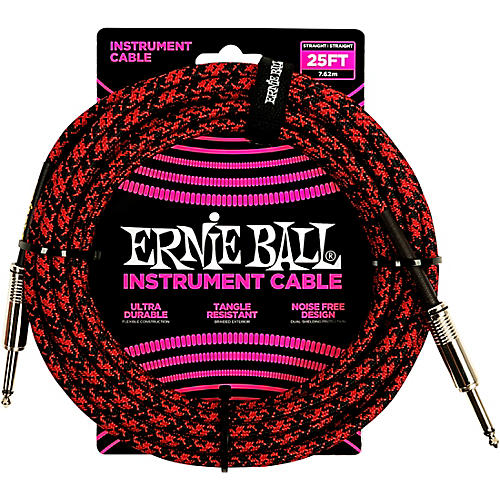 Ernie Ball Braided Straight to Straight Instrument Cable 25 ft. Red/Black - musicians--Friend